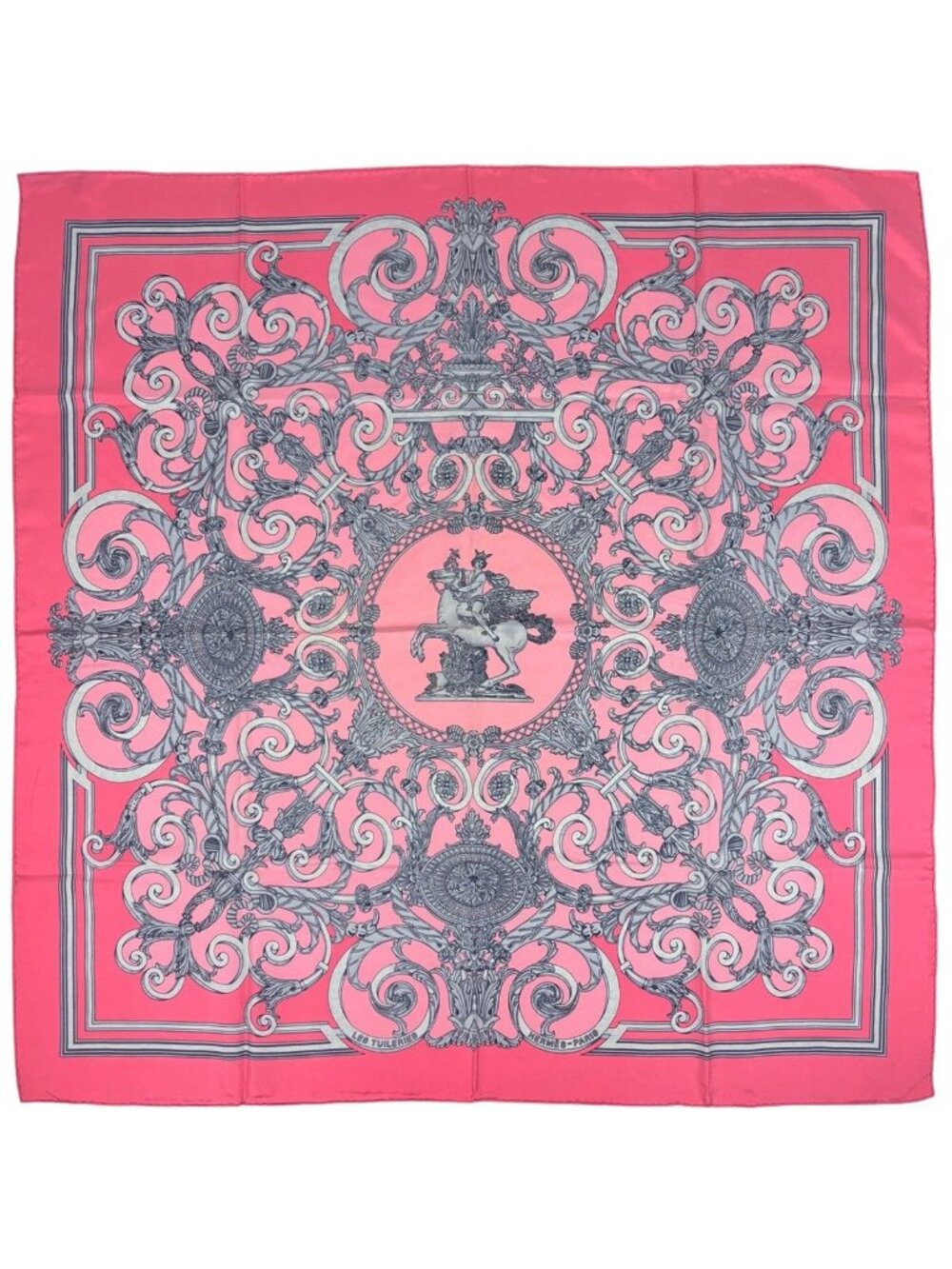 Hermes Carre 90 les Tuileries Roulis Park Scarf Silk Pink Gray - Picture 1 of 3